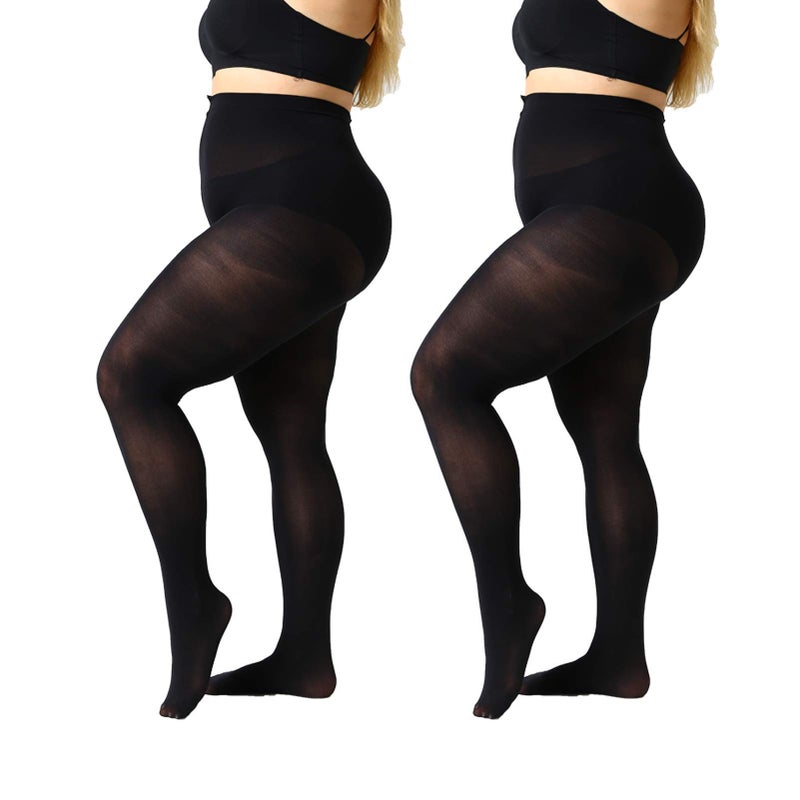 MANZI Plus Size Tights for Women 70D Queen Size Tights(Pack of 2)(Blackï¼Œ4X-Large - Image 1